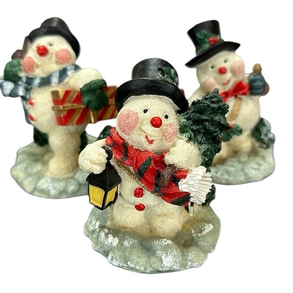 Vtg 90s Windsor Collection Set of 3 Resin Top Hat Snowmen Figurines Collectible - Picture 1 of 14